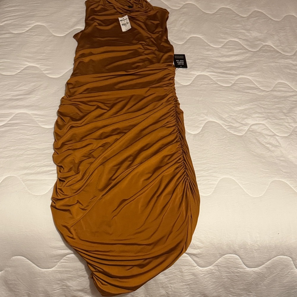 Elegant Women's Ruched Dress in Tan